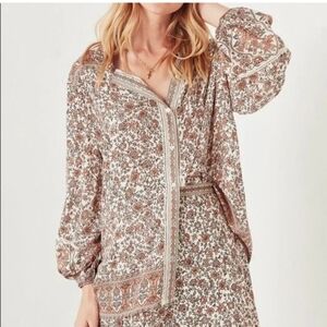 Spell & The Gypsy Orange Beige Jasmine Floral Rayon Blouse Top
